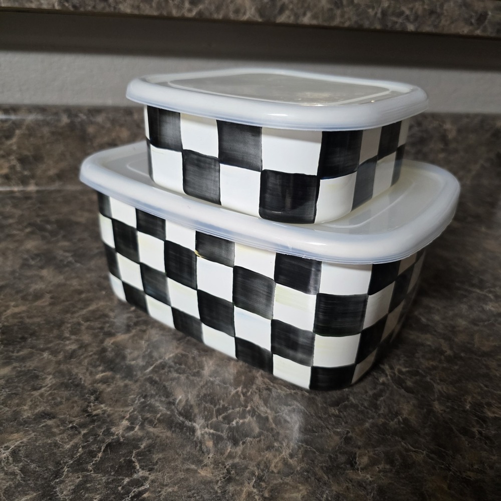 MacKenzie Childs Courtly Check Enamel Storage Containers with Lids